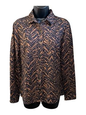 J MCLAUGHLIN Animal Tiger Button Top Catalina Cloth Long Sleeve Stretch Womens M